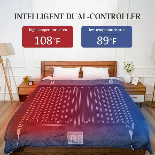 SUNVIVI Electric Blanket King Size with Dual Controllers,10 Heating Levels& 12 hours Auto-off,Overheat Protection,Red