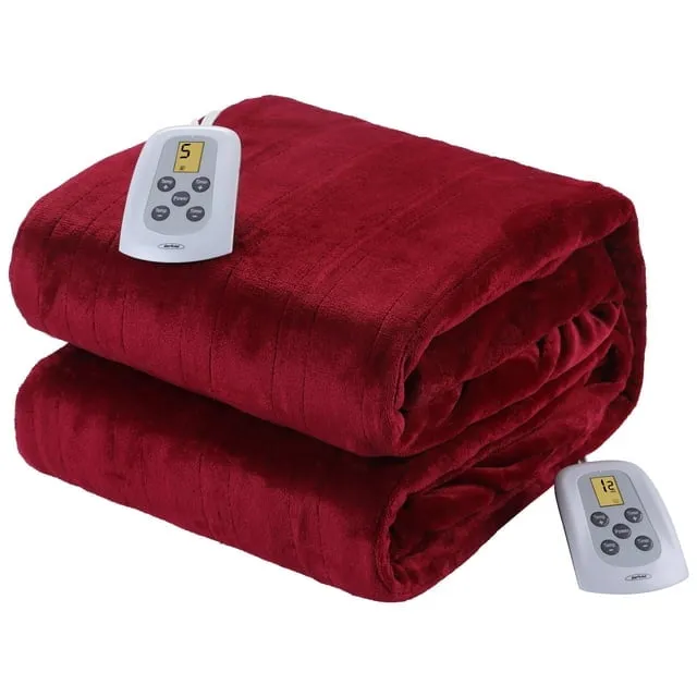 SUNVIVI Electric Blanket King Size with Dual Controllers,10 Heating Levels& 12 hours Auto-off,Overheat Protection,Red