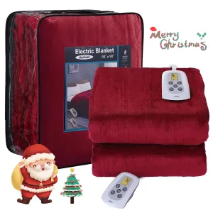 SUNVIVI Electric Blanket King Size with Dual Controllers,10 Heating Levels& 12 hours Auto-off,Overheat Protection,Red