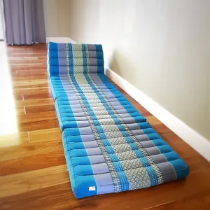 Thai kapok cushion  Day bed roll out mattress 3-Folds with backrest Cushion -100% Thailand handmade Kapok-Blue