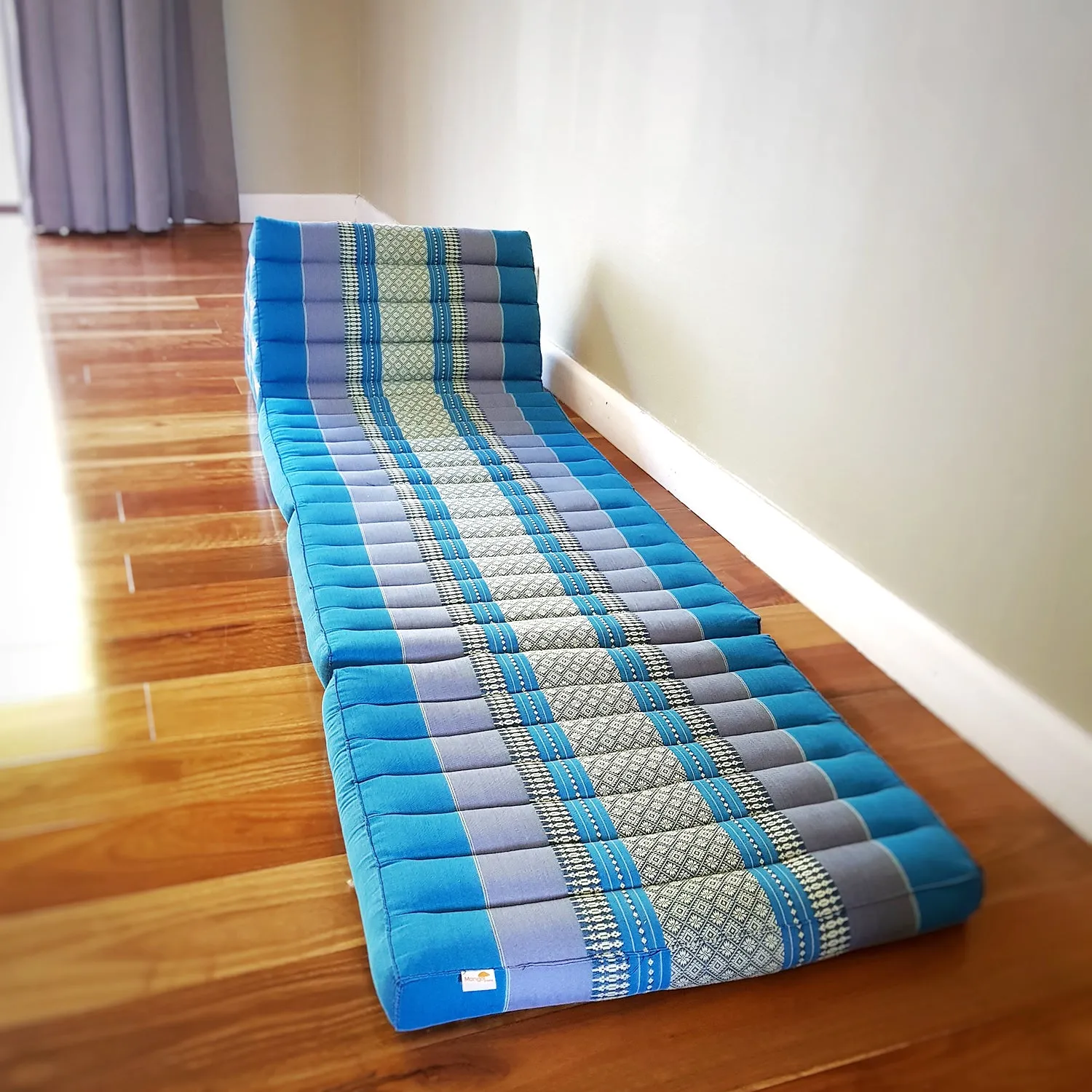 Thai kapok cushion  Day bed roll out mattress 3-Folds with backrest Cushion -100% Thailand handmade Kapok-Blue