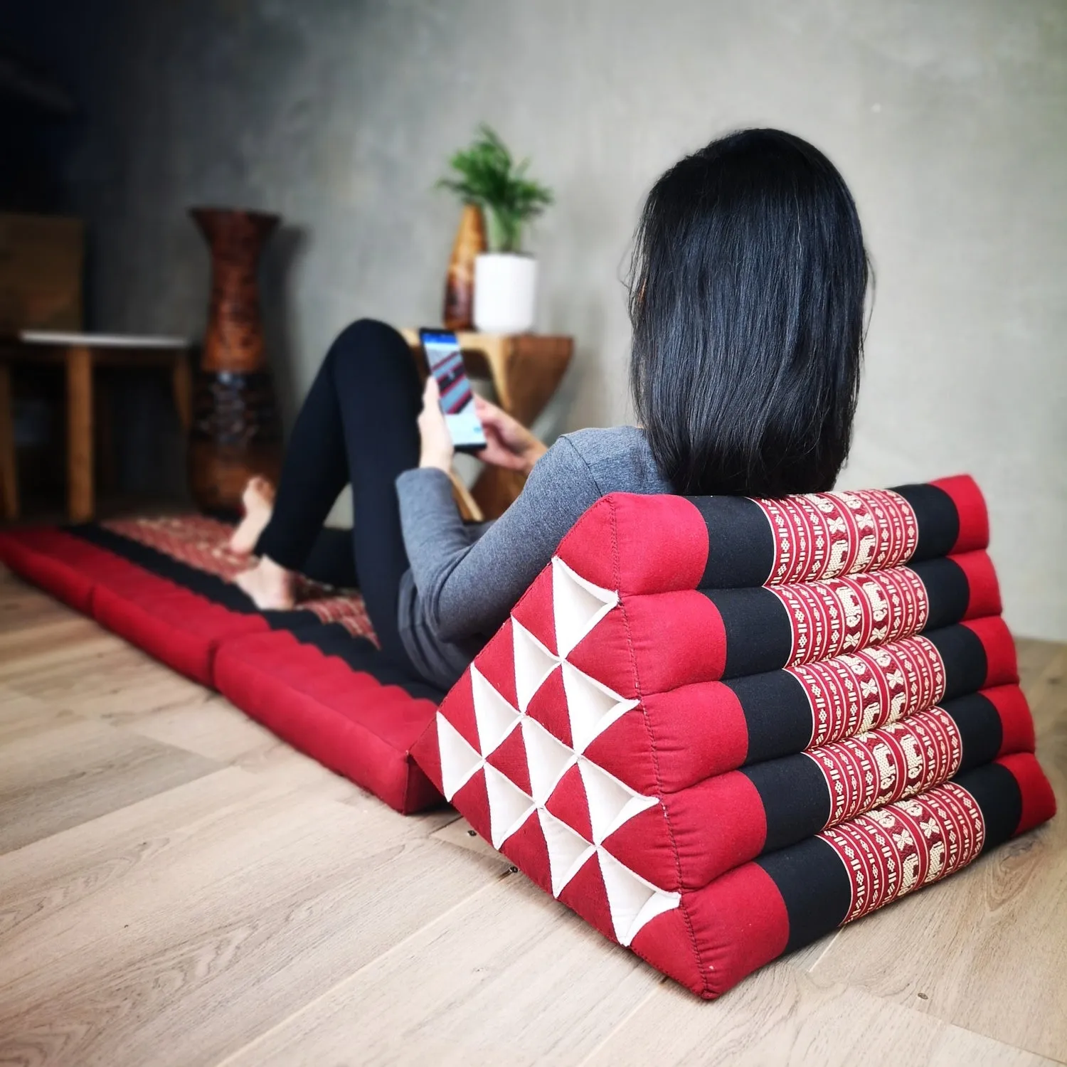 Thai kapok cushion Day bed roll out mattress 3-Folds with backrest Cushion -100% Thailand handmade Kapok-Red