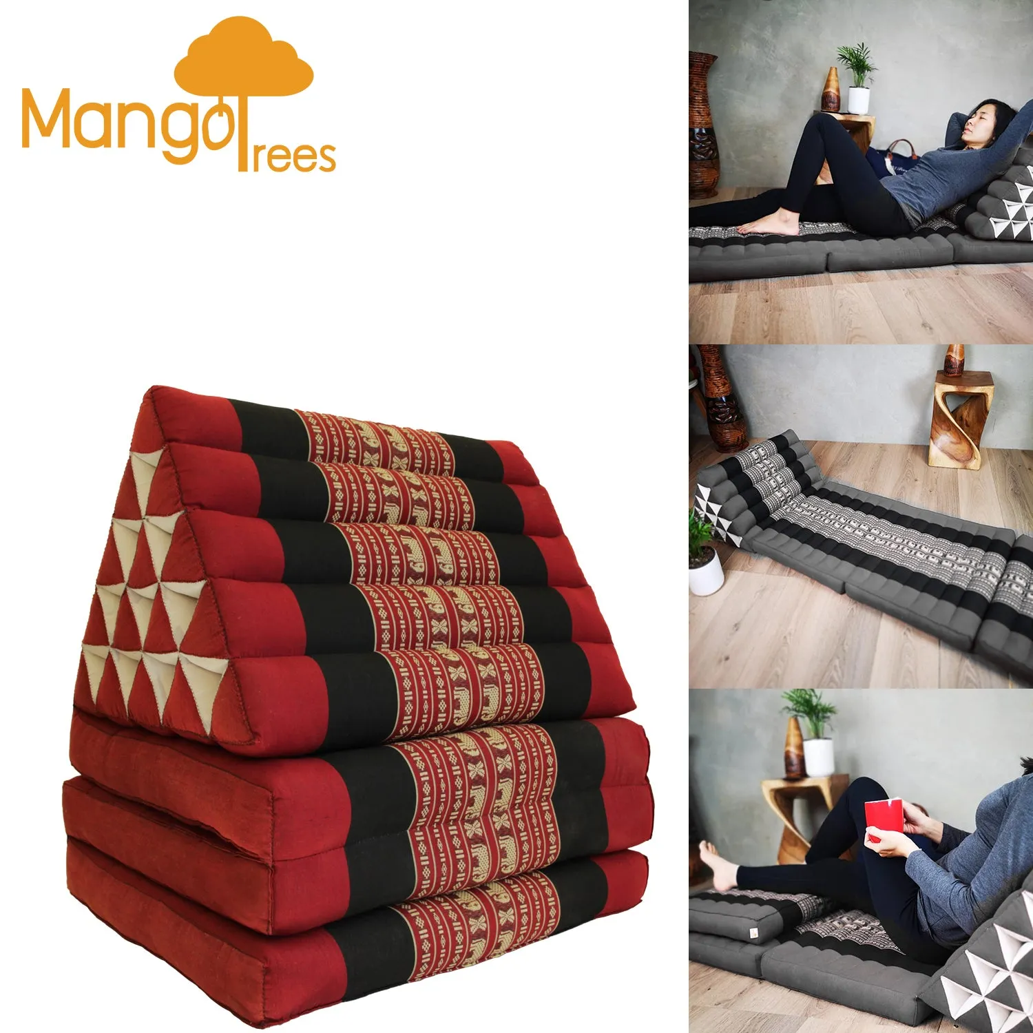 Thai kapok cushion Day bed roll out mattress 3-Folds with backrest Cushion -100% Thailand handmade Kapok