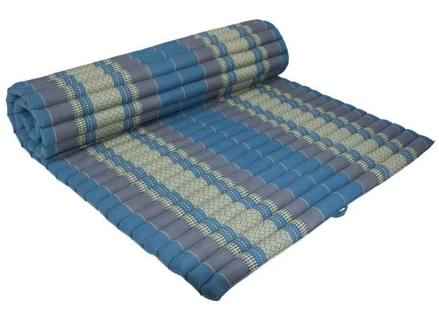 Thai kapok cushion Day bed Roll Out Mattress KING Size XXL Foldout Mat relaxation, day bed, camping or Yoga Matt Natural Kapok Filled_ 150 x 200 cm BLUE