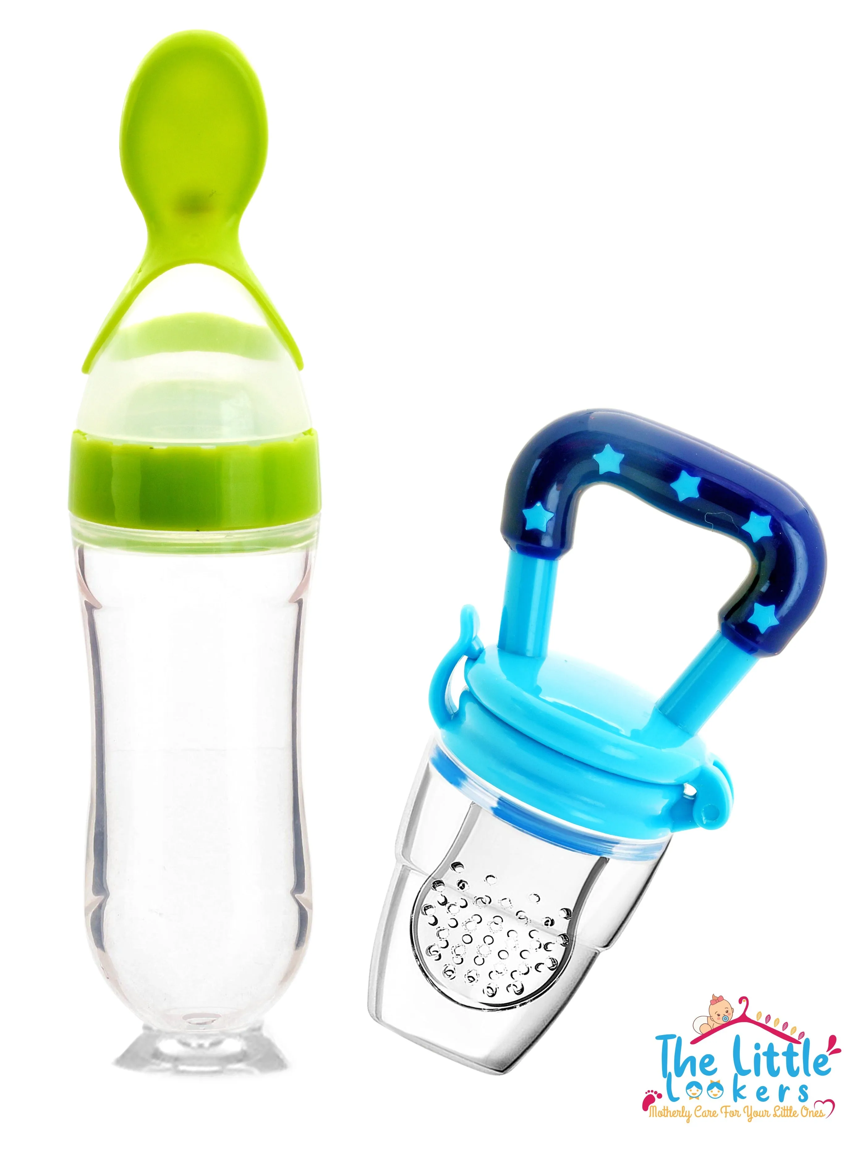 THE LITTLE LOOKERS Infant Squeezy Food Grade Silicone 90ml Bottle Feeder & Silicone Food/ Fruit Pacifier/Nibbler/Soother for Babies/Kids/Children