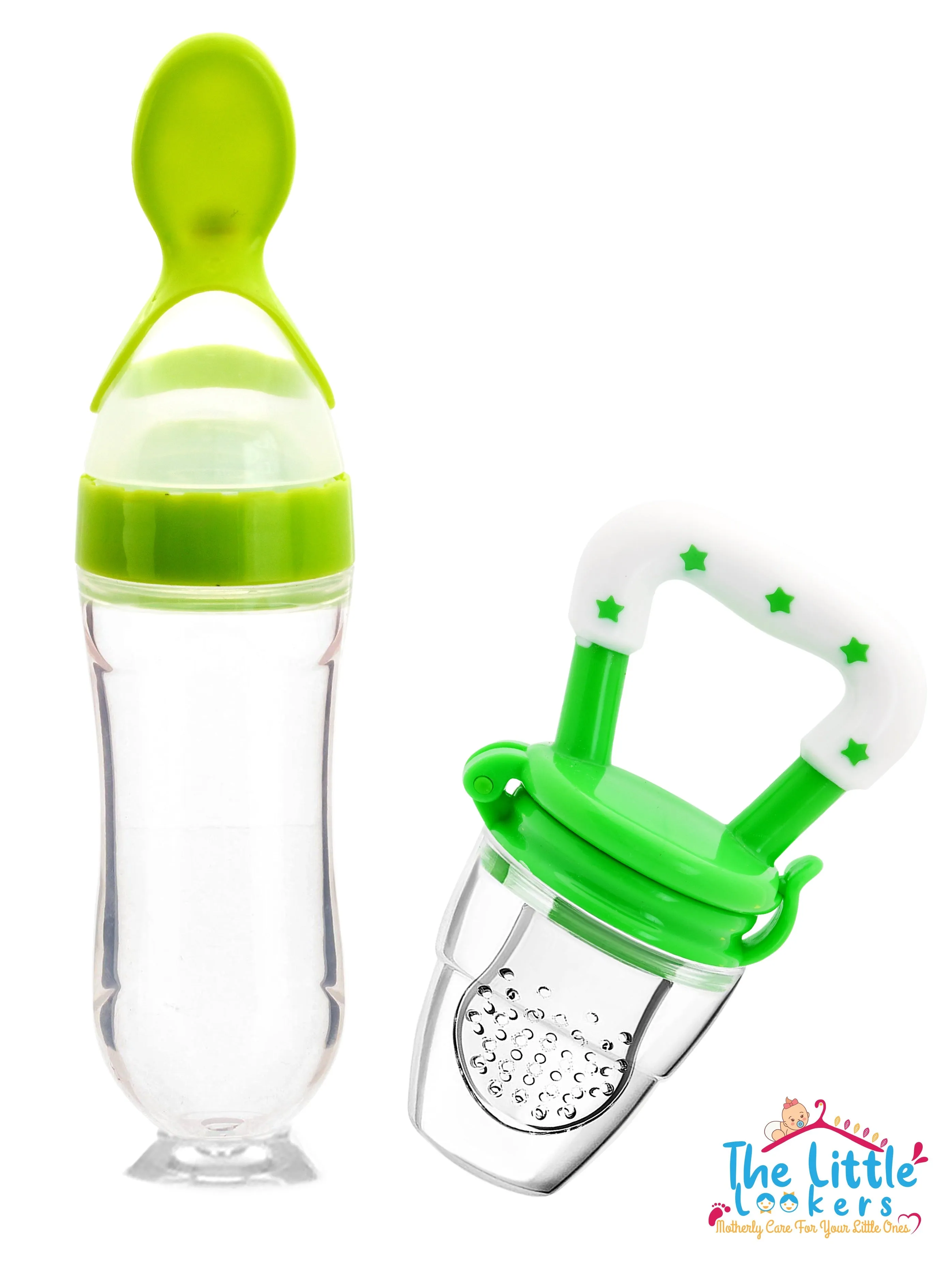 THE LITTLE LOOKERS Infant Squeezy Food Grade Silicone 90ml Bottle Feeder & Silicone Food/ Fruit Pacifier/Nibbler/Soother for Babies/Kids/Children