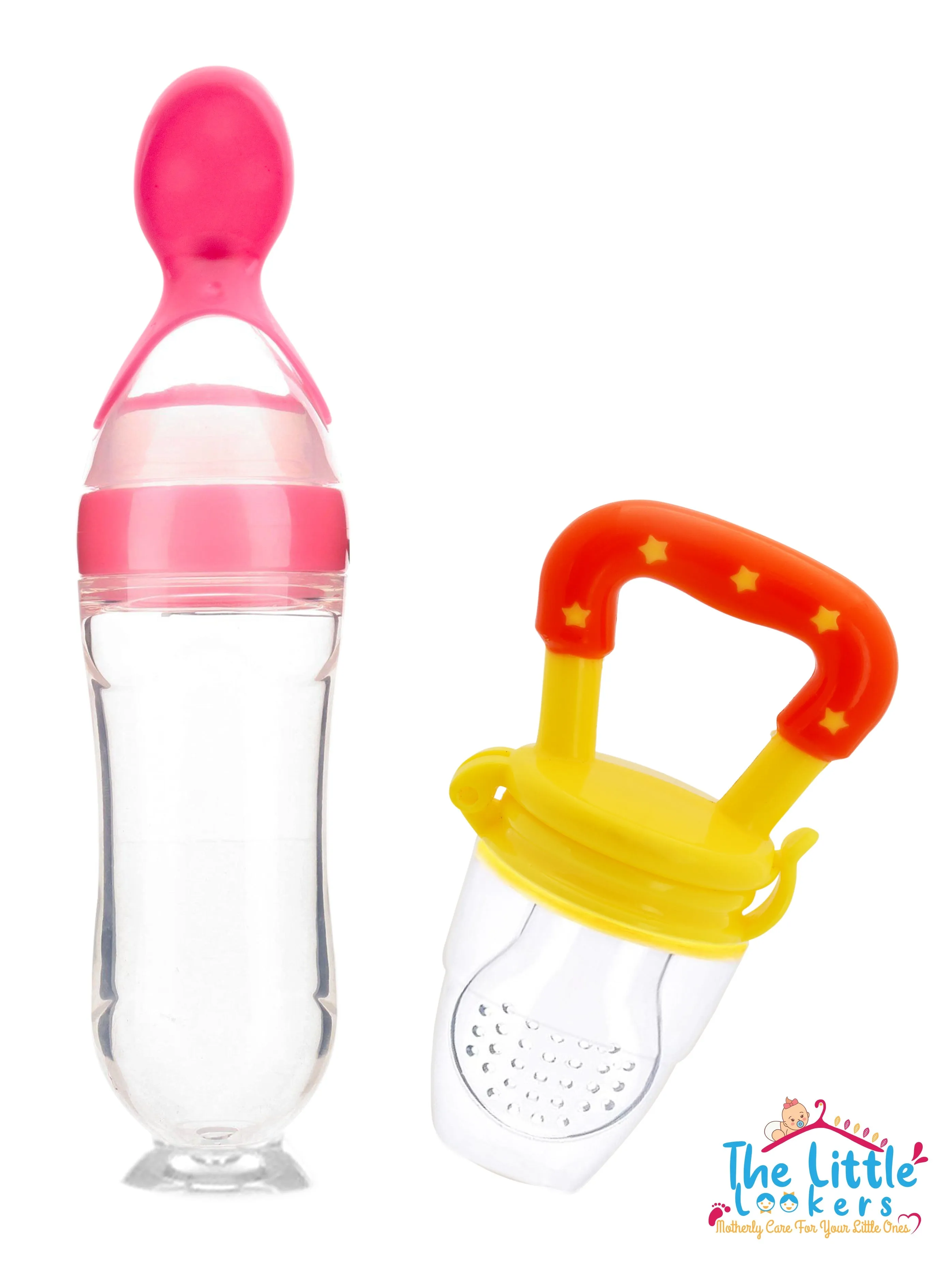 THE LITTLE LOOKERS Infant Squeezy Food Grade Silicone 90ml Bottle Feeder & Silicone Food/ Fruit Pacifier/Nibbler/Soother for Babies/Kids/Children