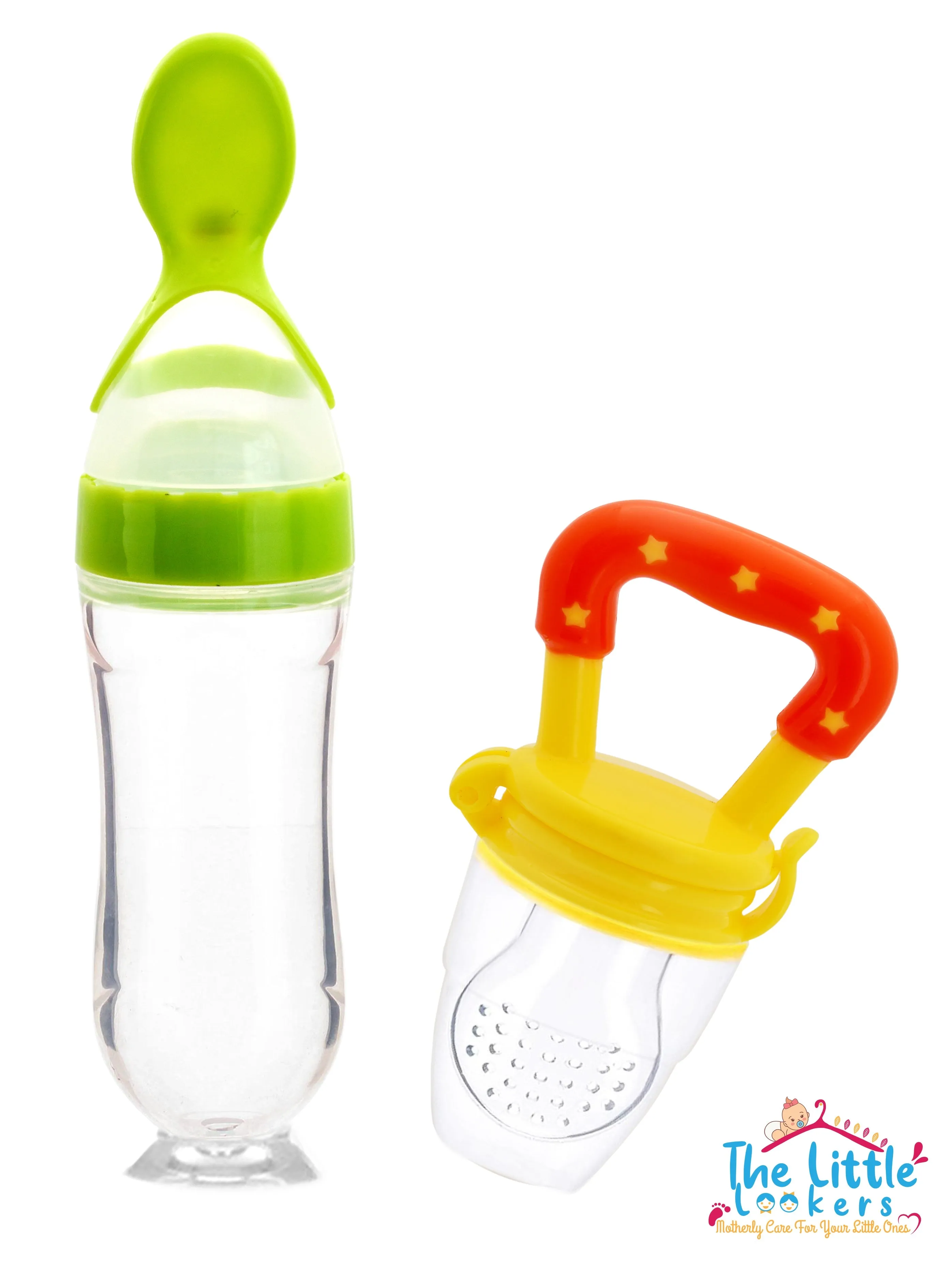 THE LITTLE LOOKERS Infant Squeezy Food Grade Silicone 90ml Bottle Feeder & Silicone Food/ Fruit Pacifier/Nibbler/Soother for Babies/Kids/Children