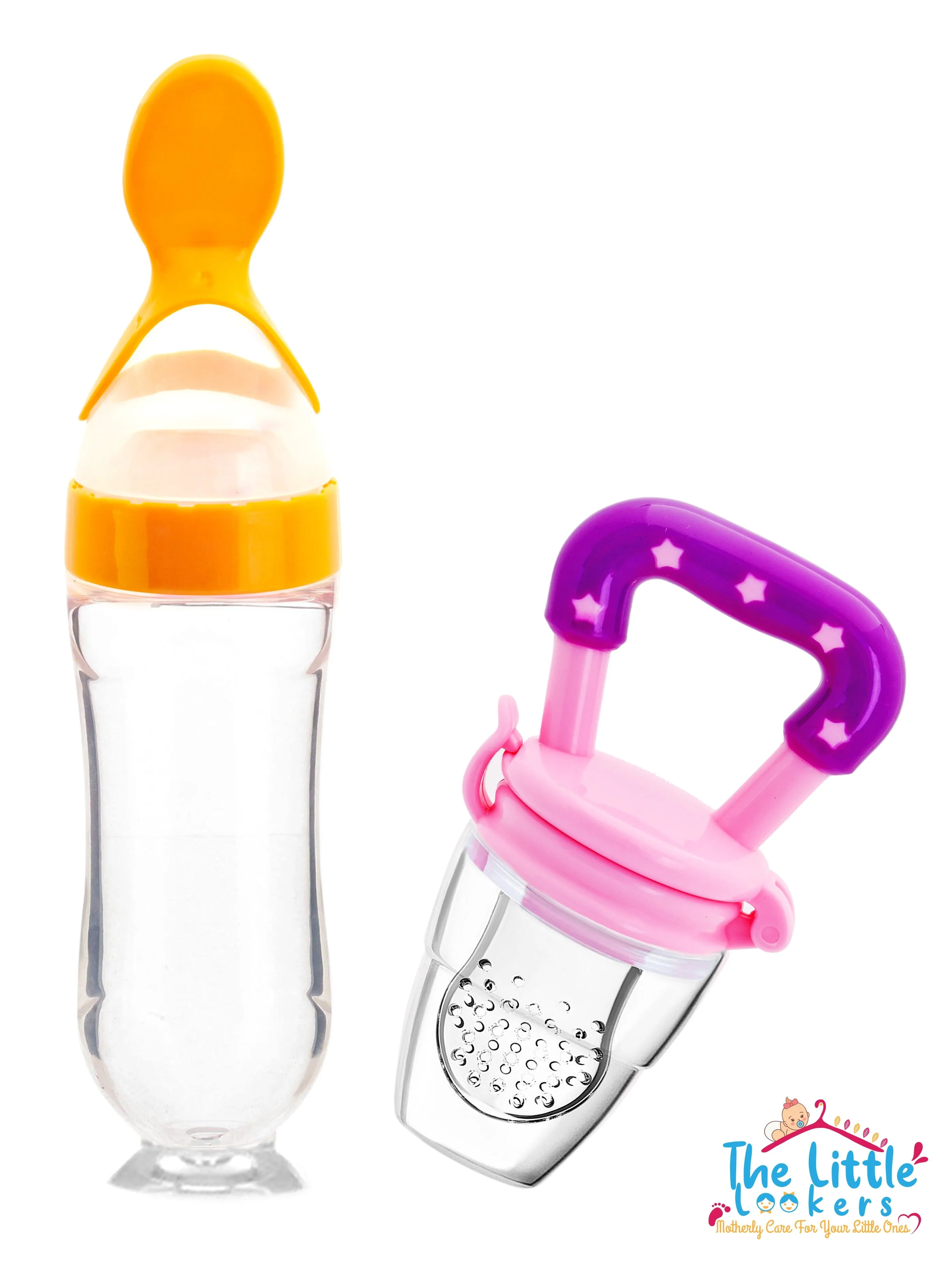 THE LITTLE LOOKERS Infant Squeezy Food Grade Silicone 90ml Bottle Feeder & Silicone Food/ Fruit Pacifier/Nibbler/Soother for Babies/Kids/Children