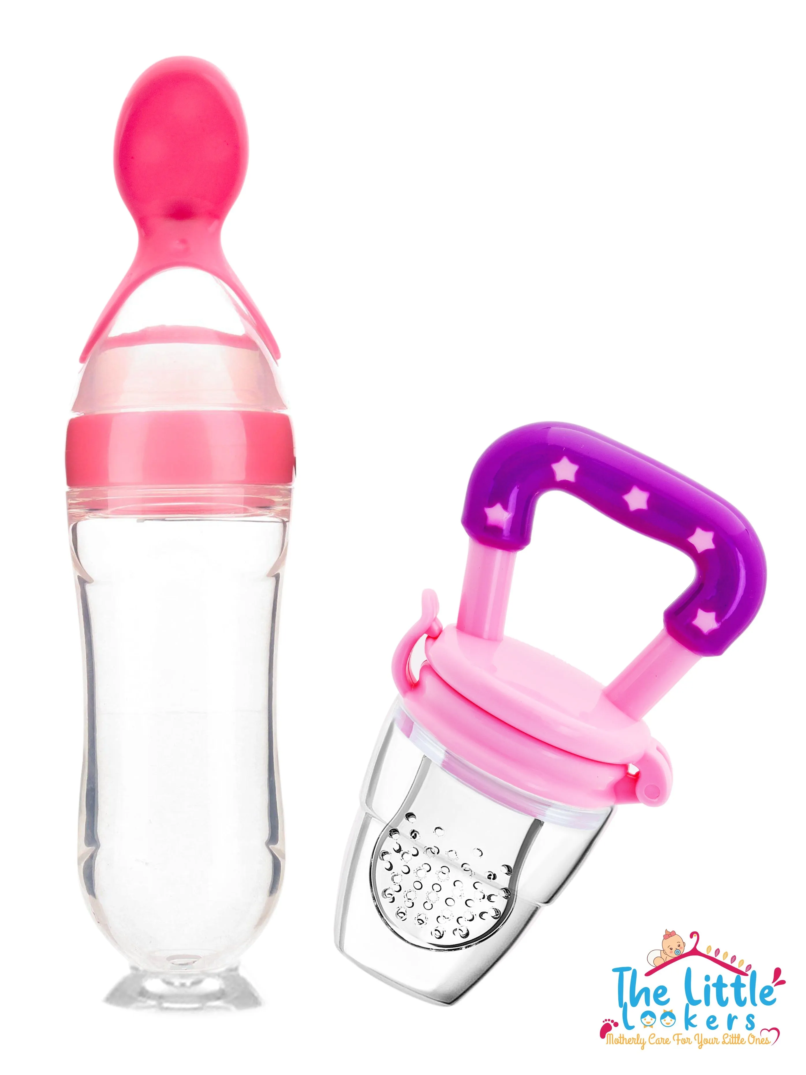 THE LITTLE LOOKERS Infant Squeezy Food Grade Silicone 90ml Bottle Feeder & Silicone Food/ Fruit Pacifier/Nibbler/Soother for Babies/Kids/Children