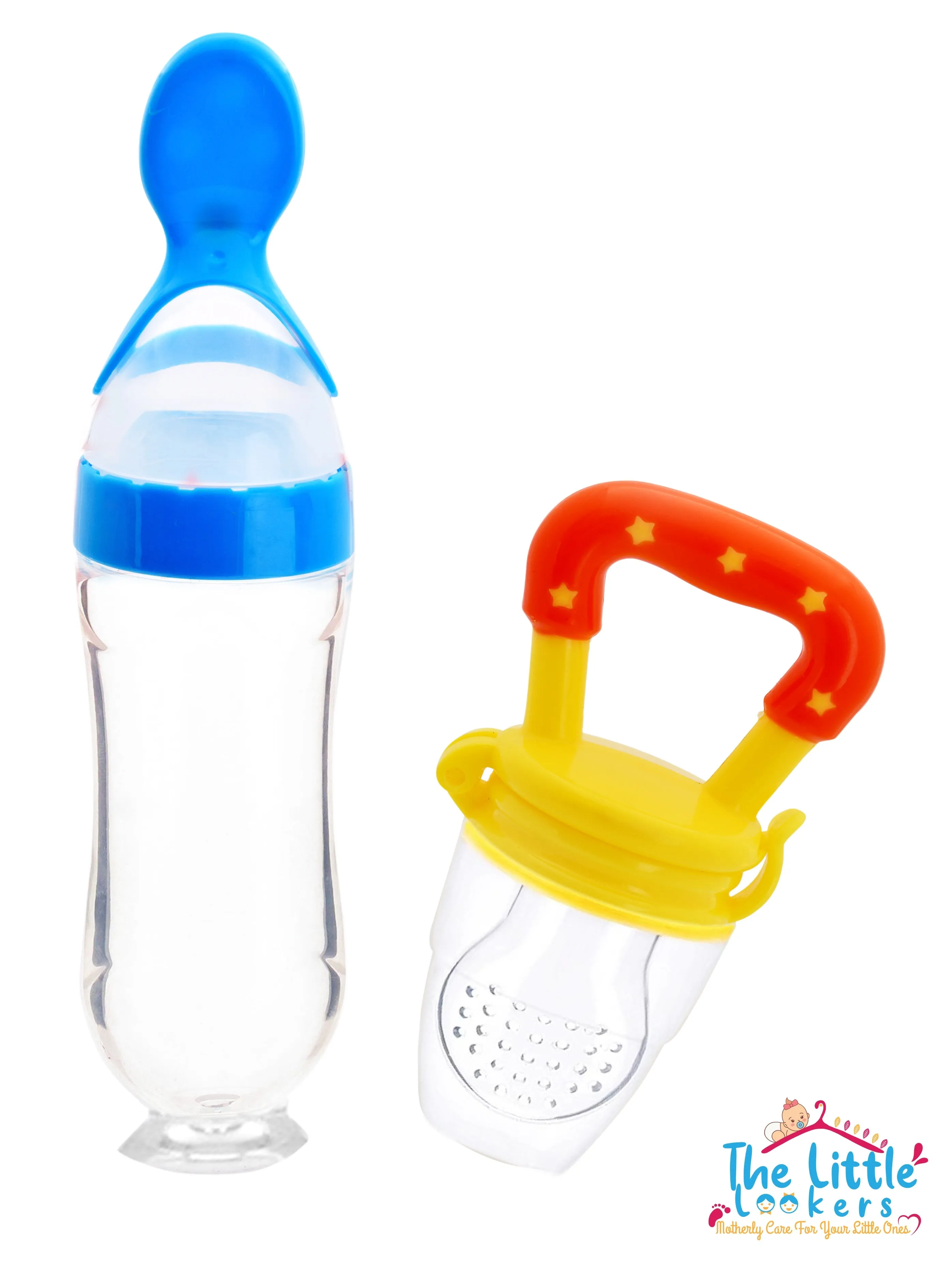 THE LITTLE LOOKERS Infant Squeezy Food Grade Silicone 90ml Bottle Feeder & Silicone Food/ Fruit Pacifier/Nibbler/Soother for Babies/Kids/Children