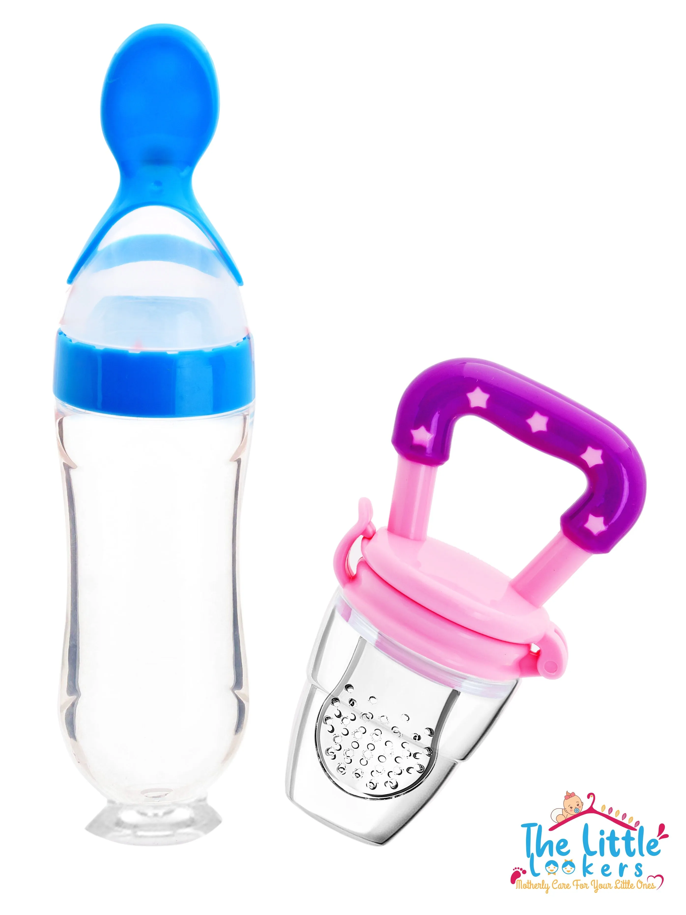 THE LITTLE LOOKERS Infant Squeezy Food Grade Silicone 90ml Bottle Feeder & Silicone Food/ Fruit Pacifier/Nibbler/Soother for Babies/Kids/Children