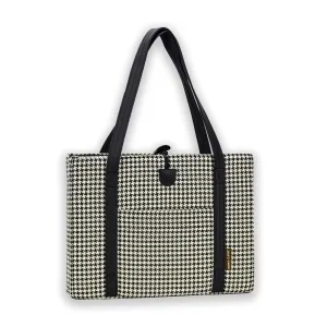 Travel Dog Bed - Black and White Houndstooth with Ultra-suede Lining