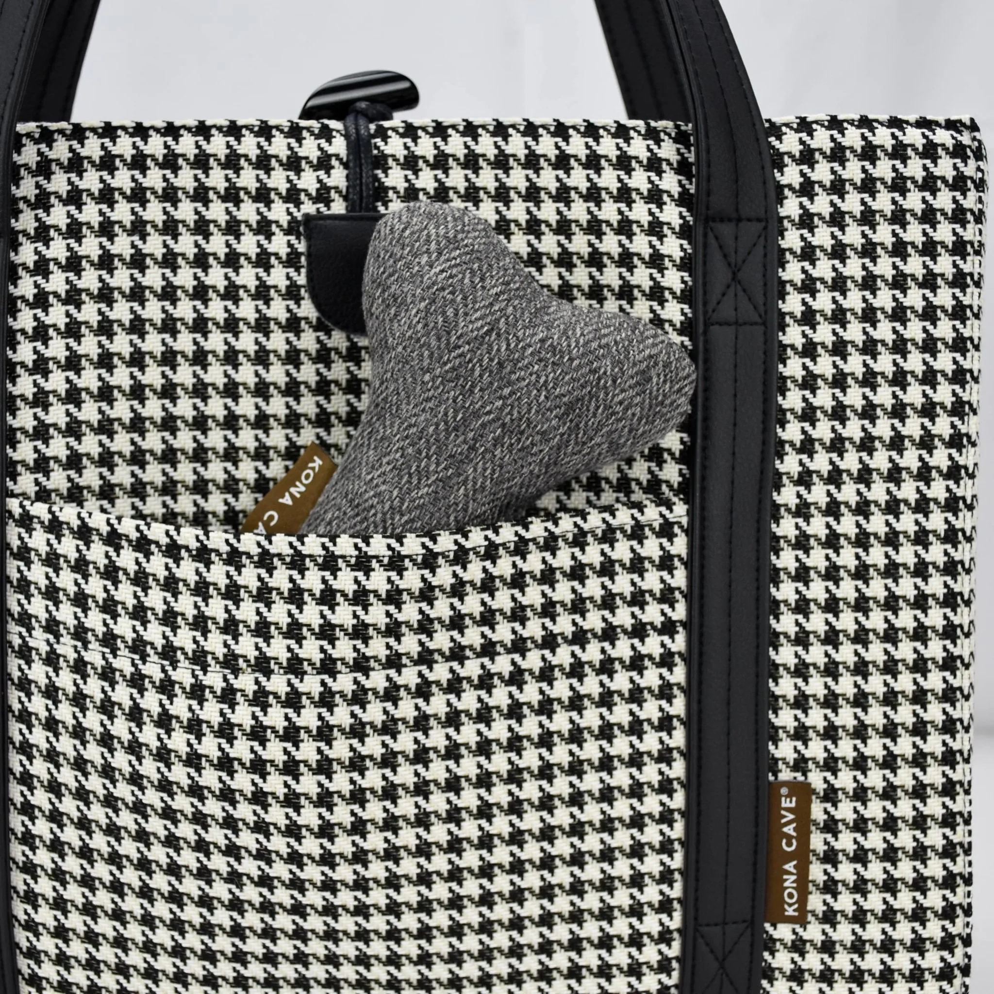 Travel Dog Bed - Black and White Houndstooth with Ultra-suede Lining