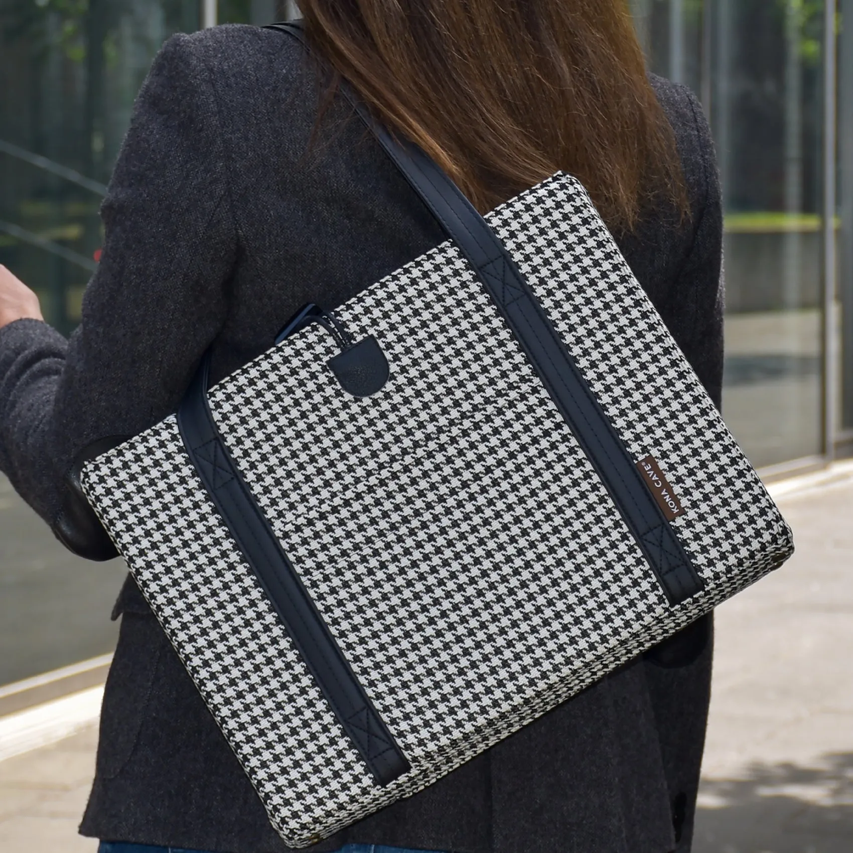 Travel Dog Bed - Black and White Houndstooth with Ultra-suede Lining