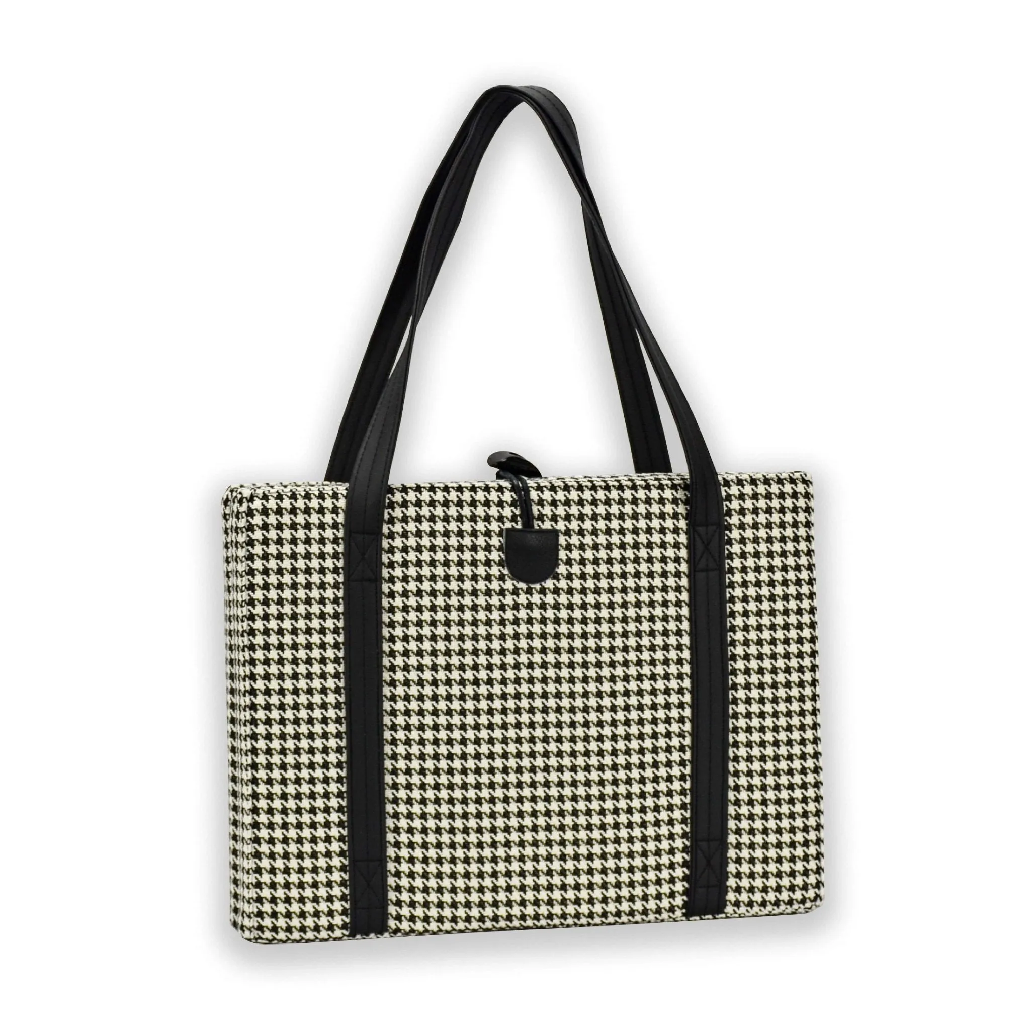 Travel Dog Bed - Black and White Houndstooth with Ultra-suede Lining