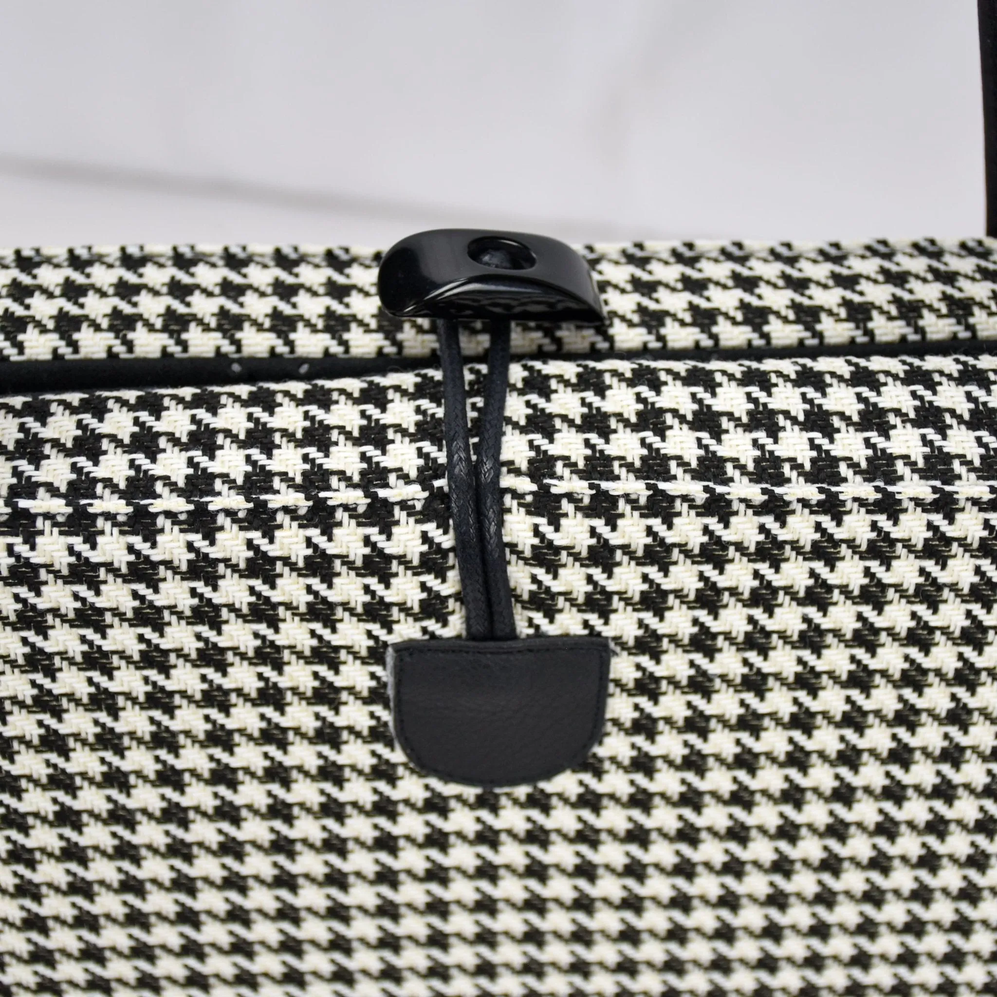 Travel Dog Bed - Black and White Houndstooth with Ultra-suede Lining