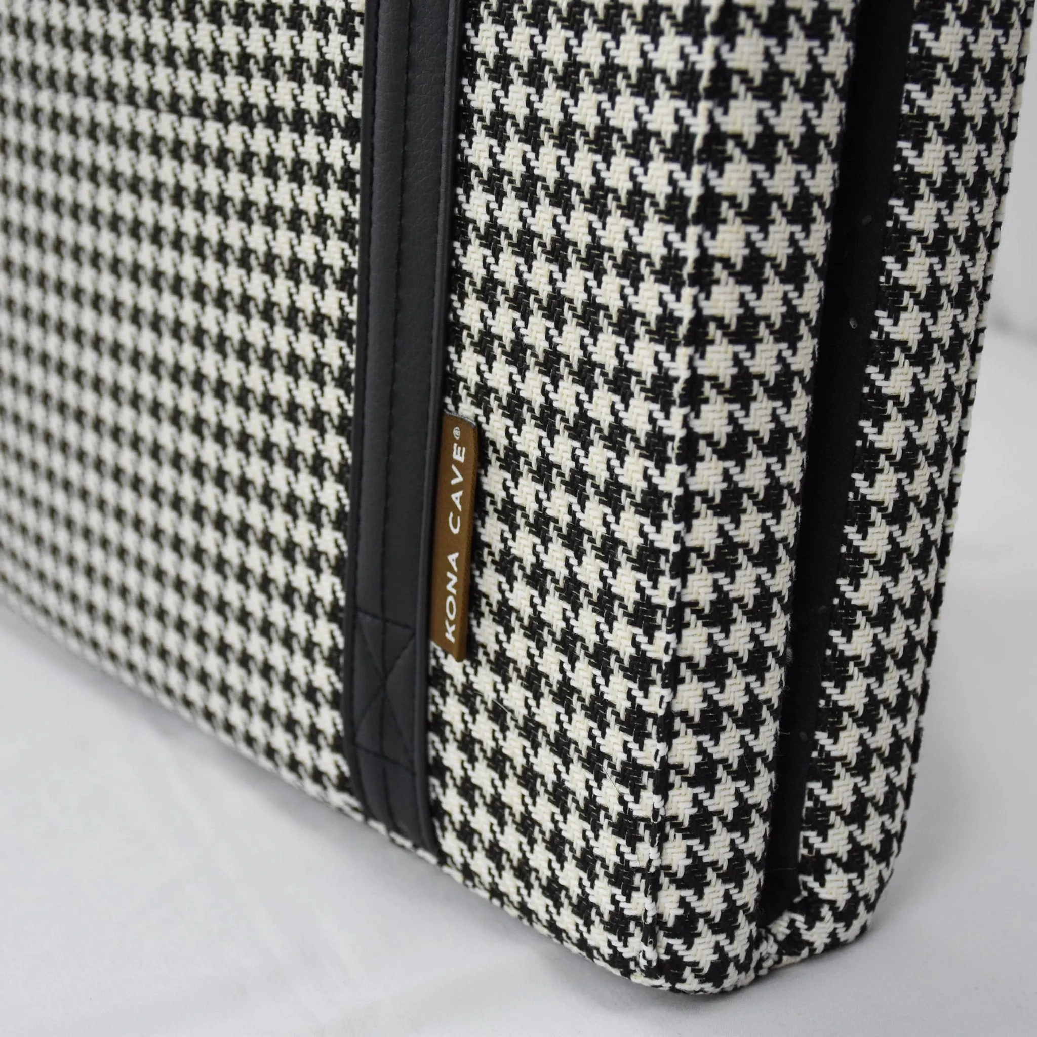 Travel Dog Bed - Black and White Houndstooth with Ultra-suede Lining