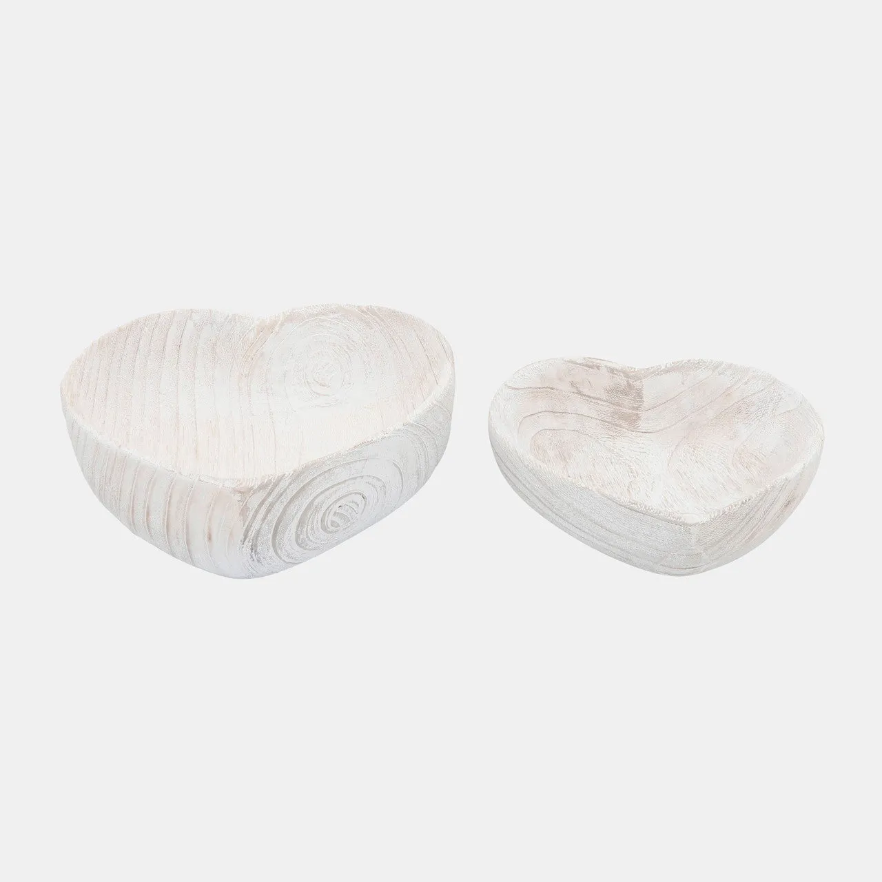 Wood, S/2 9/10" Heart Bowls, White