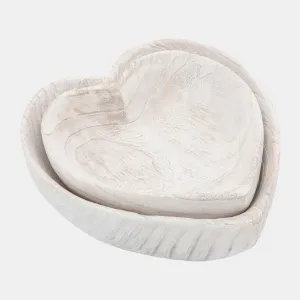 Wood, S/2 9/10" Heart Bowls, White